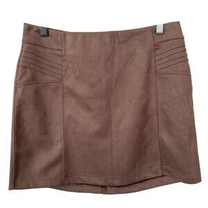 Y2K REWASH Faux Suede Tan Elastic Mini Skirt Festival Moto Night-Out Party-L